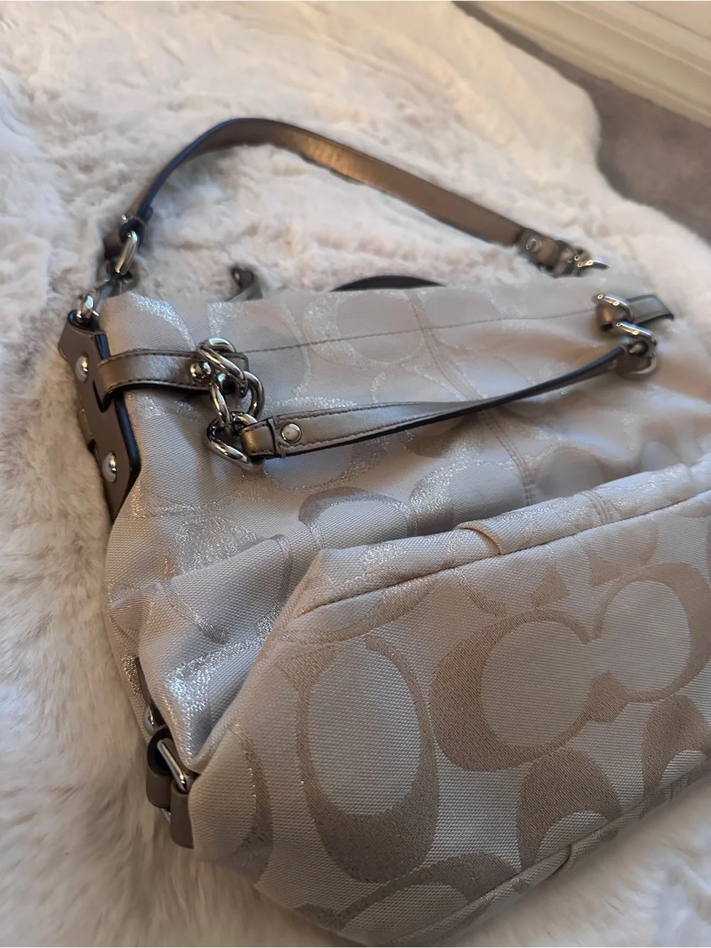 Coach Metallic Chalk Logo Hobo Shoulder Bag